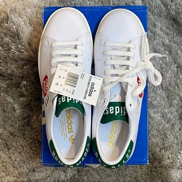 Pharrell Human Made X Adidas Stan Smith White Sneakers Red Heart NWT SZ Men 7 - Picture 12 of 16